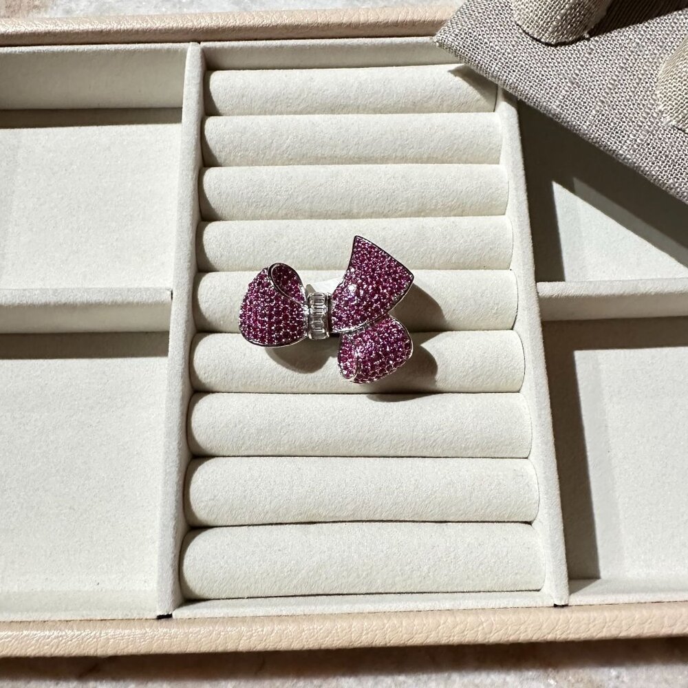 Park Lane Hope Ring Bow Design W/ Pink Crystals Silver Tone Size 7 NWT - Picture 6 of 9